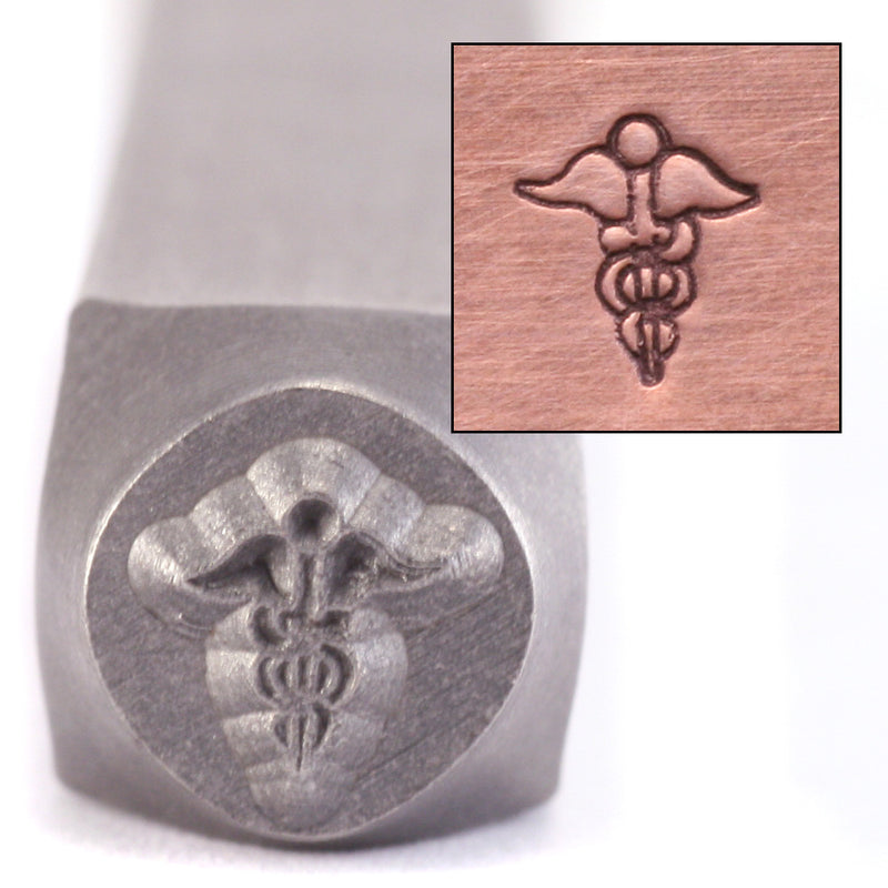 Caduceus Medical Alert Symbol Metal Design Stamp, 8mm, by Stamp Yours