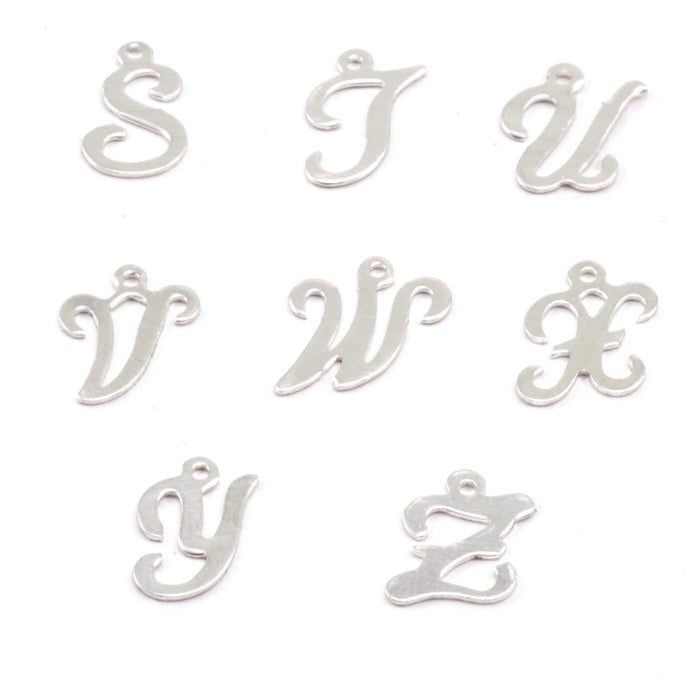 Sterling Silver Script Letter Charm V, 24 Gauge