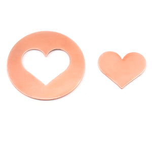 Metal Stamping Blanks Copper Round, Disc, Circle with Medium Classic Heart Cutout, 32mm (1.25"), 24g, Pack of 5 Sets