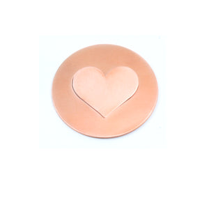 Copper Round, Disc, Circle with Medium Classic Heart Cutout, 32mm (1.25"), 24 Gauge, Pack of 5 Sets