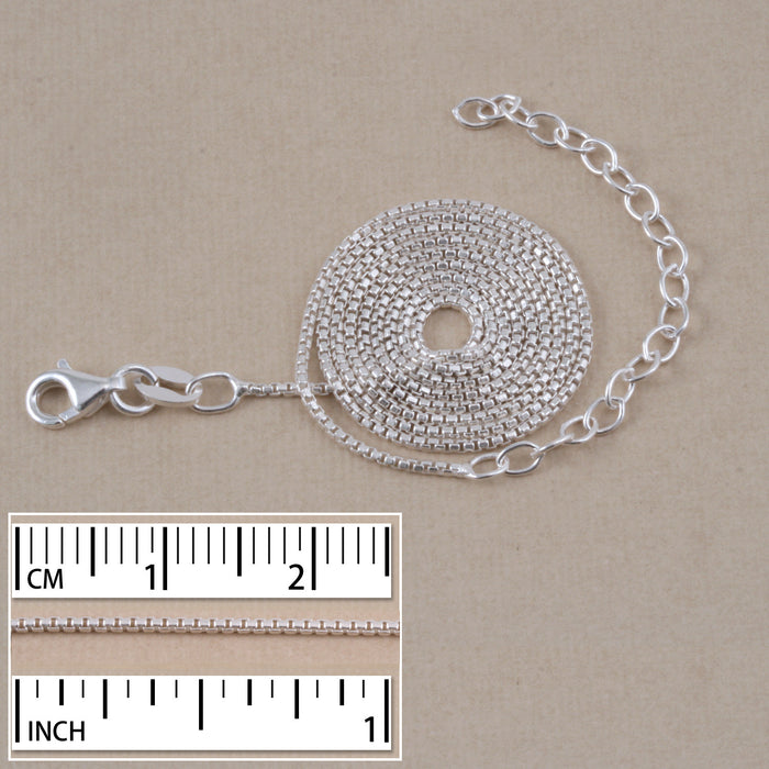 Sterling Silver Small Box Chain, 16" with 2" extender