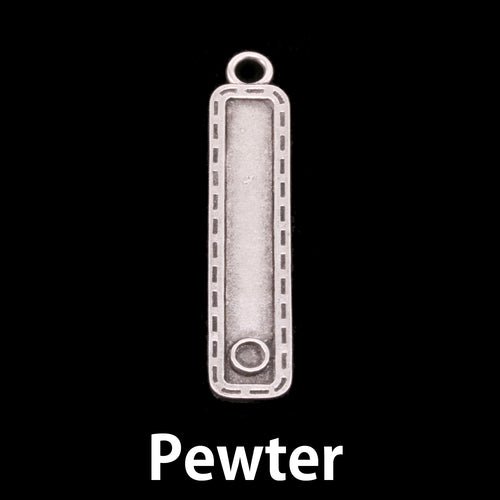 Metal Stamping Blanks Pewter Stitched Edge Rectangle with Birthstone Bezel 40.3mm (1.58") x 8.5mm (.33"), 16g
