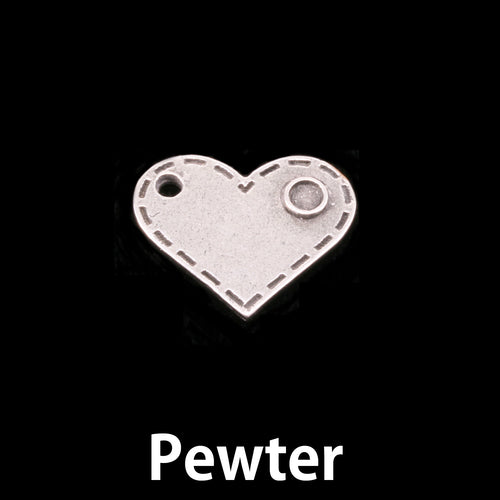 Metal Stamping Blanks Pewter Stitched Edge Heart with Birthstone Bezel, 19.2mm (.76") x 15.8mm (.62"), 16g  