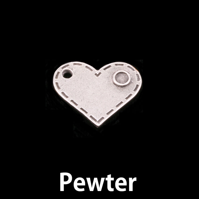 Pewter Stitched Edge Heart with Birthstone Bezel, 19.2mm (.76") x 15.8mm (.62"), 16 Gauge