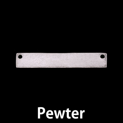 Metal Stamping Blanks Pewter Rectangle with Holes, 35.9mm (1.41") x 6.4mm (.25"), 16g