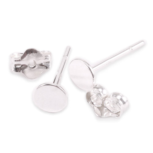 Rivets and Findings  Sterling Silver Flat Pads with Posts and Pair of Backs, 4mm