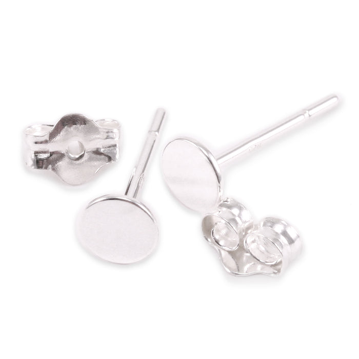 Sterling Silver Flat Pad Earring Posts with Pair of Backs, 4mm