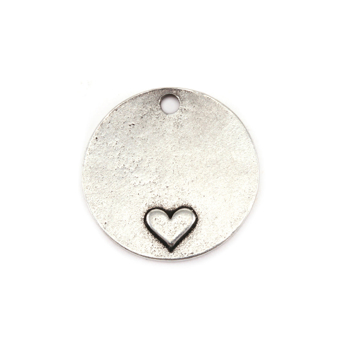 Metal Stamping Blanks Pewter Round, Disc, Circle with Heart at the Bottom, 19mm (.75"), 16g