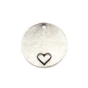 Metal Stamping Blanks Pewter Round, Disc, Circle with Heart at the Bottom, 19mm (.75"), 16g