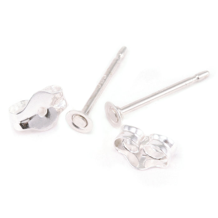 Sterling Silver Flat Pad Earring Posts and Backs 2.5mm, 5 Pair