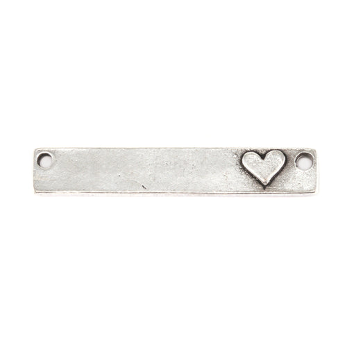 Metal Stamping Blanks Pewter Rectangle with Raised Heart, 38.1mm (1.5") x 6.4mm (.25"), 16g