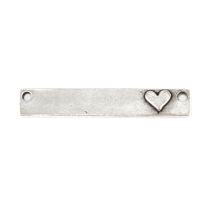 Pewter Rectangle Bar with Raised Heart, 38.1mm (1.5") x 6.4mm (.25"), 16 Gauge