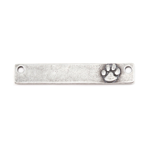 Metal Stamping Blanks Pewter Rectangle Bar with Raised Paw and Holes, 38mm (1.5") x 6.4mm (.25"), 16g