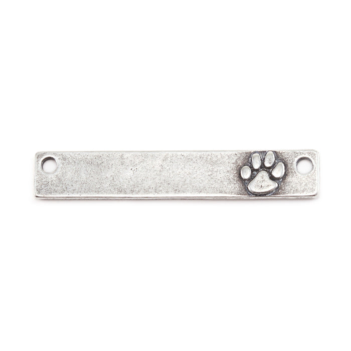 Pewter Rectangle Bar with Raised Paw and Holes, 38mm (1.5") x 6.4mm (.25"), 16g