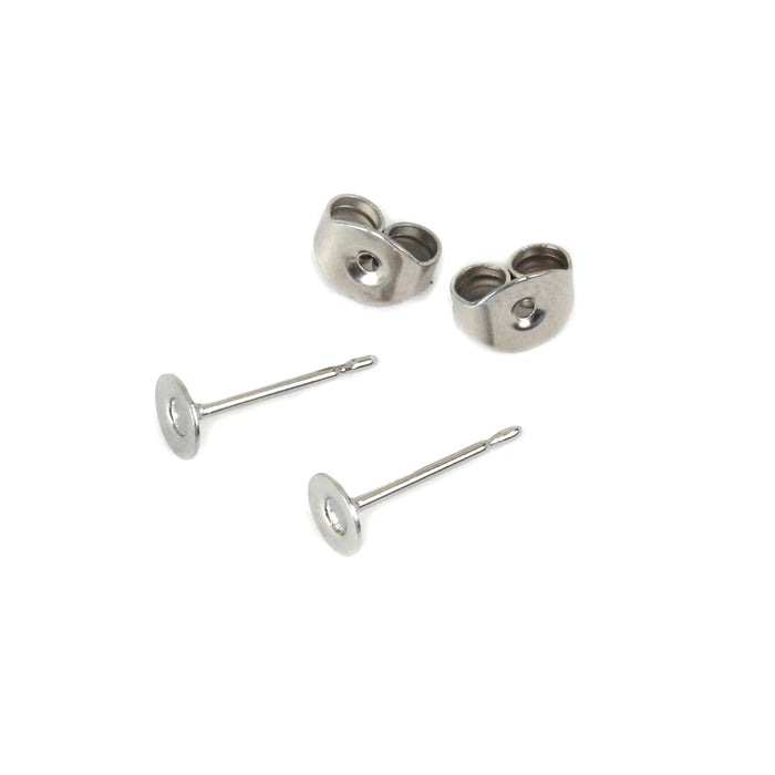 Stainless Steel 4mm Flat Pad Earring Posts with Pair of Backs