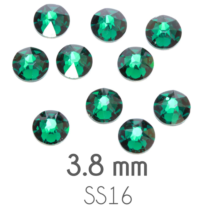 3.8mm Swarovski Flat Back Crystals, Emerald, Pack of 20