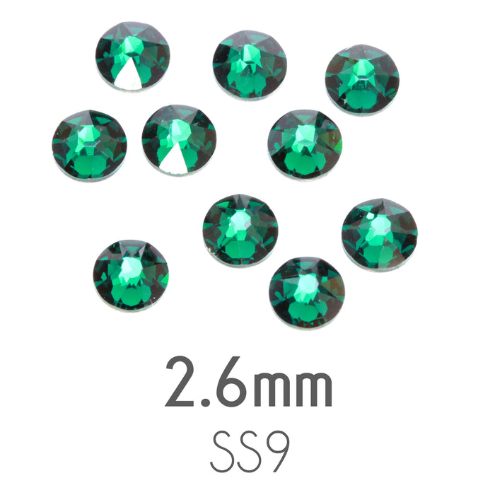 2.6mm Flat Back Crystals, Emerald, Pack of 20