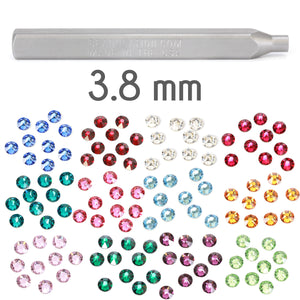 Beads & Swarovski Crystals 3.8mm Flat Back Crystal Setter Punch with Multi Pack of Swarovski Birthstone Crystals (240 pieces)