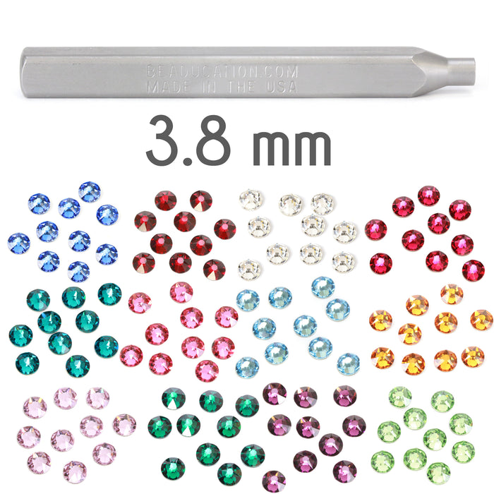 3.8mm Flat Back Crystal Setter Punch with Multi Pack of Birthstone Crystals (240 pieces)