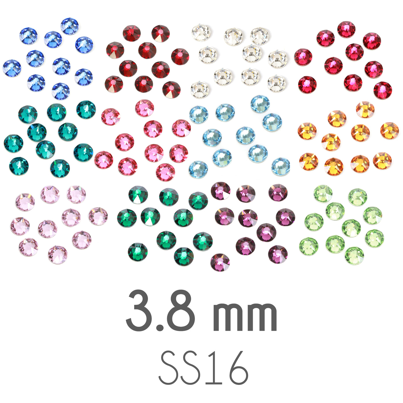 3.8mm Flat Back Crystals, Multi Pack of Birthstone Colors (240