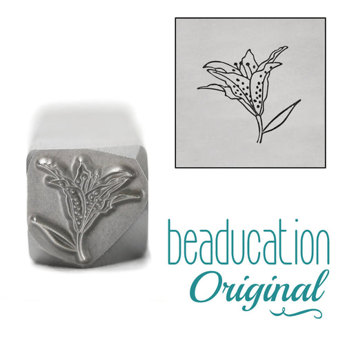 Half Opened Lily Metal Pointing Left Design Stamp, 10mm - Beaducation Original
