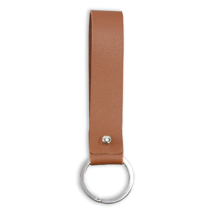 CLOSEOUT Base Metal Key Ring with Brown / Coffee Color Faux Leather Strap