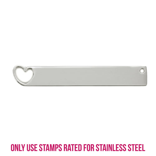 Metal Stamping Blanks Stainless Steel Bar Rectangle with Heart Cutout, 40mm (1.6") x 6.4mm (.25"), 14g