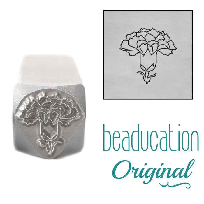 Carnation Metal Design Stamp, January Birth Month Flower, 10.5mm - Beaducation Original