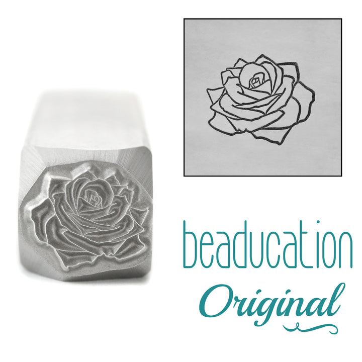 Rose Metal Design Stamp, June Birth Month Flower, 11mm - Beaducation Original
