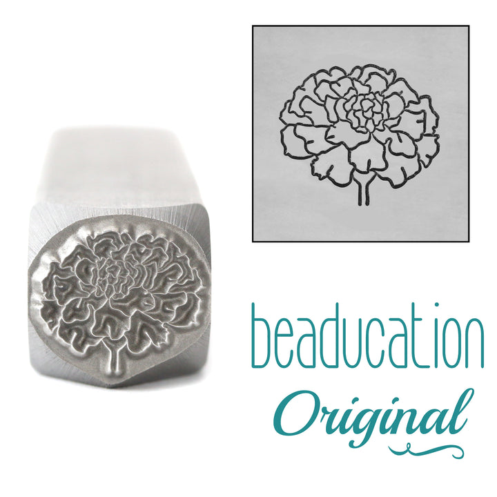 Marigold Metal Design Stamp, October Birth Month Flower, 11.2mm - Beaducation Original