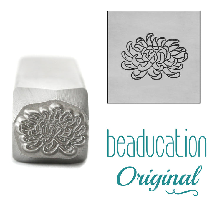 Chrysanthemum Metal Design Stamp, November Birth Month Flower, 11mm - Beaducation Original