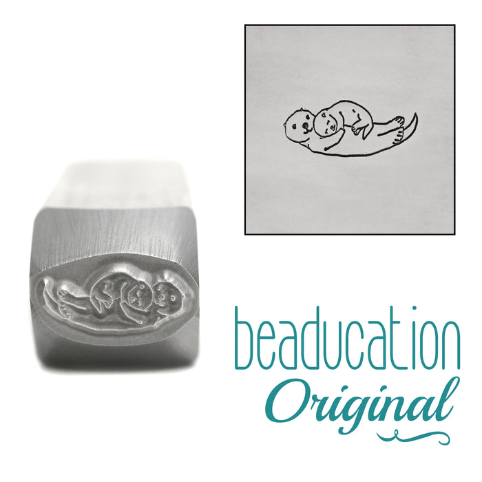 Mama (or Papa) and Baby Otter Metal Design Stamp, 10.5mm - Beaducation Original