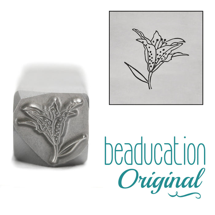 Half Opened Lily Metal Pointing Right Design Stamp, 10mm - Beaducation Original