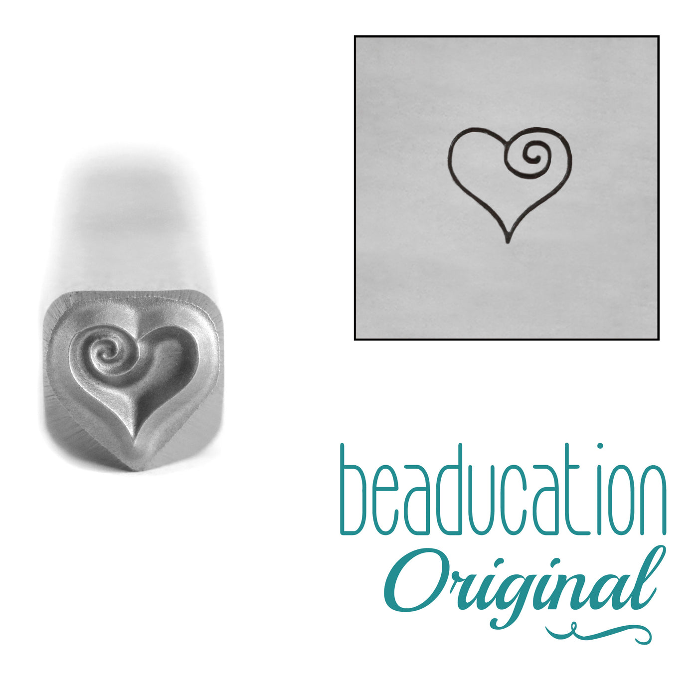 Heart with Spiral Metal Design Stamp, 4.5mm - Beaducation Original