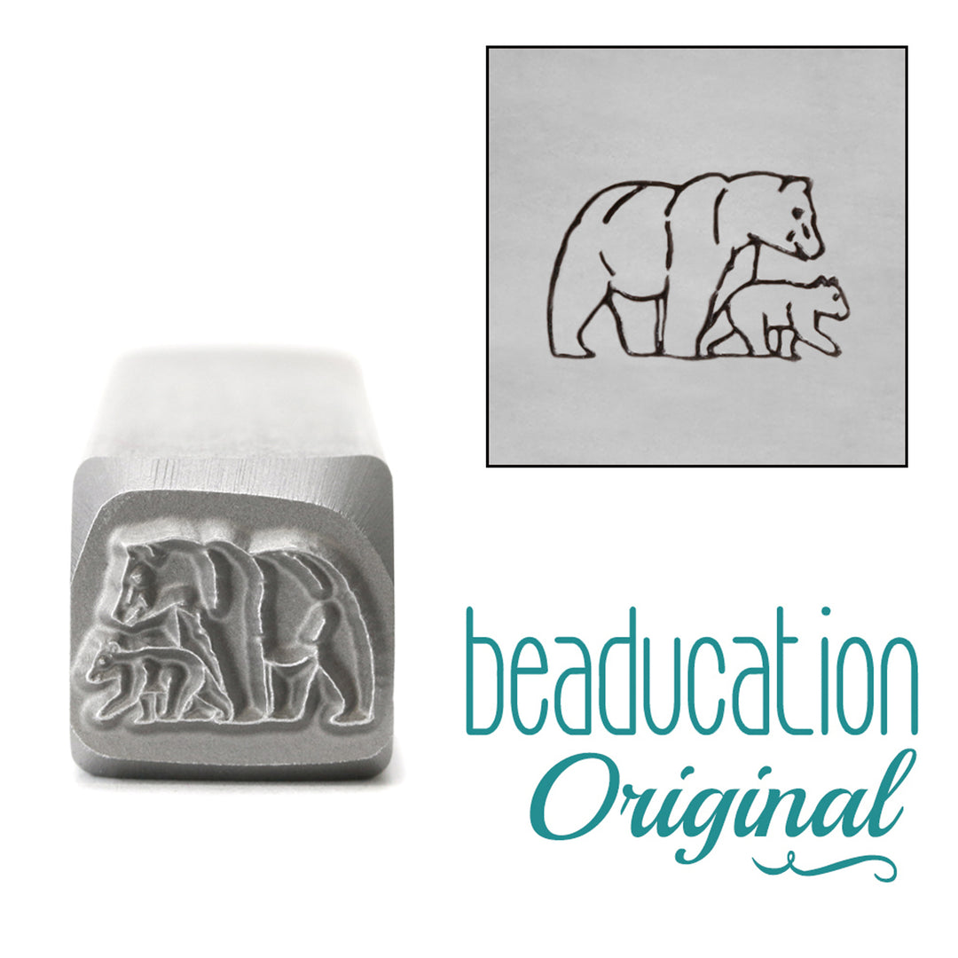 Metal Stamping Tools Mama (or Papa) & Baby Bear Walking Right Metal Design Stamp, 11mm - Beaducation Original 
