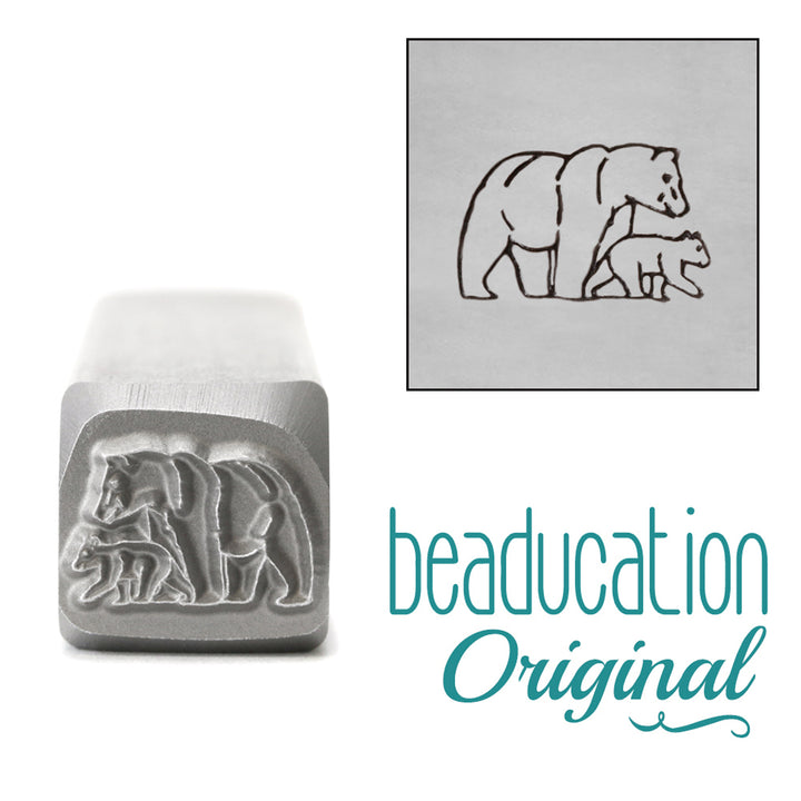 Metal Stamping Tools Mama (or Papa) &amp; Baby Bear Walking Right Metal Design Stamp, 11mm - Beaducation Original 
