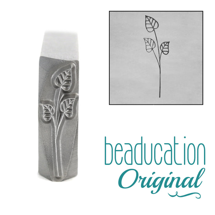Long Stem with Three Leaves Metal Design Stamp, 17mm - Beaducation Original
