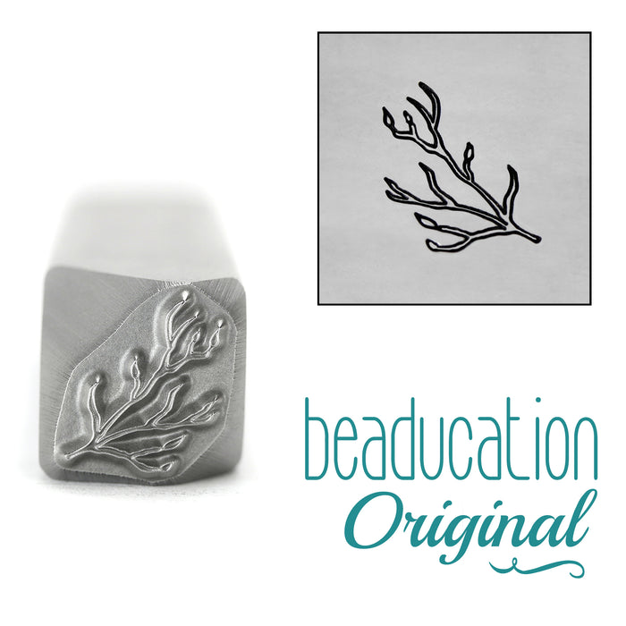 Branch / Stick with Buds Pointing Left Metal Design Stamp, 10.5mm - Beaducation Original