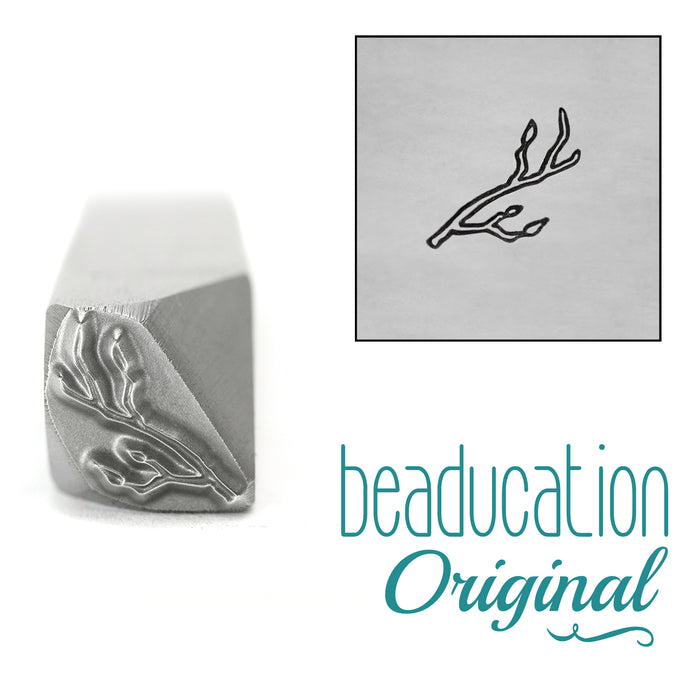 Branch / Stick with Buds Pointing Right Metal Design Stamp, 8.2mm - Beaducation Original