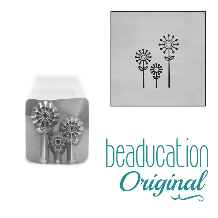 Three Flowers Metal Design Stamp, 8.8mm, Beaducation Exact Series by Stamp Yours