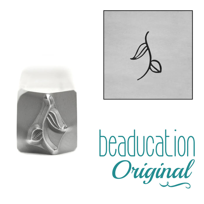 Stem with 2 Leaves Metal Design Stamp, 8mm, Beaducation Exact Series by Stamp Yours