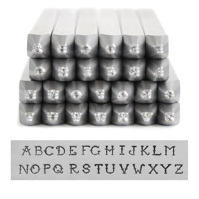 Beaducation Exact Series, Vintage Tattoo Uppercase Letter Stamp Set 2mm, By Stamp Yours, Tapered Down Shanks