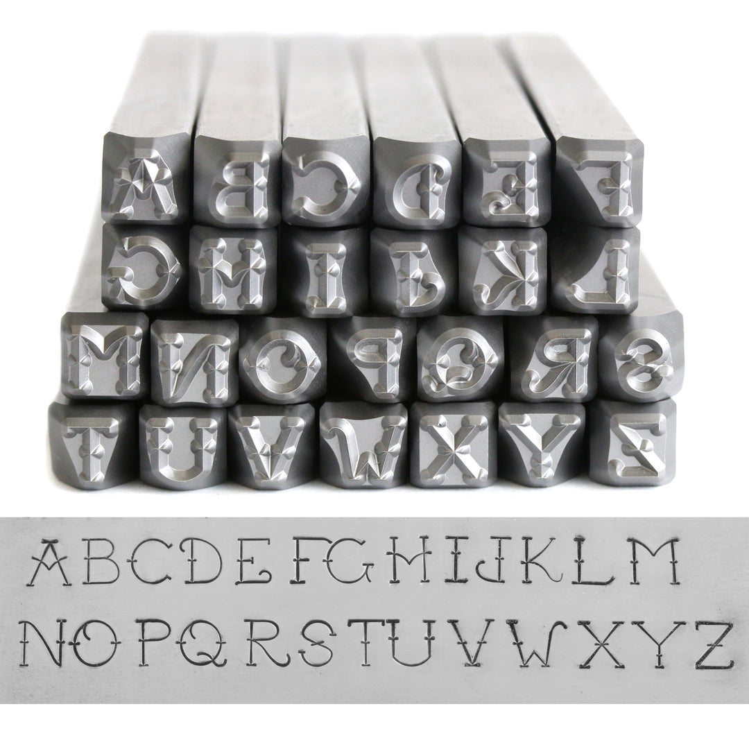 Metal Stamping Tools Beaducation Exact Series, Vintage Tattoo Uppercase Letter Stamp Set 4mm, By Stamp Yours, Tapered Down Shanks