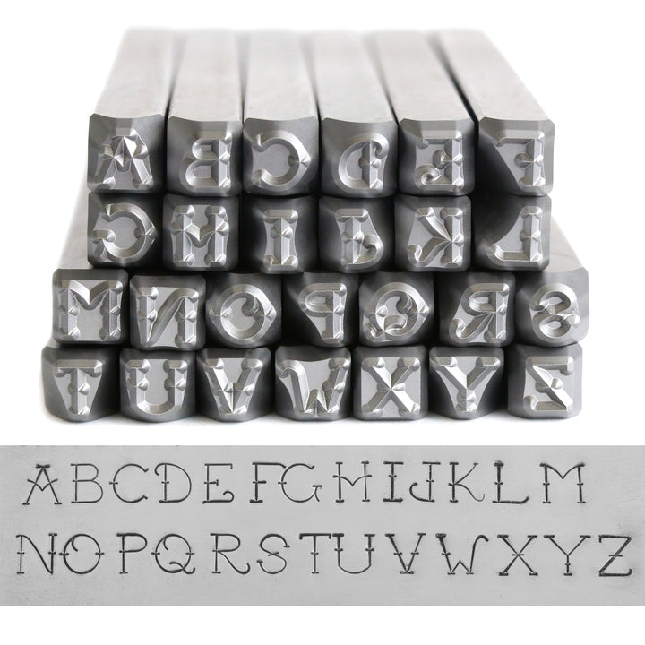 Metal Stamping Tools Beaducation Exact Series, Vintage Tattoo Uppercase Letter Stamp Set 4mm, By Stamp Yours, Tapered Down Shanks