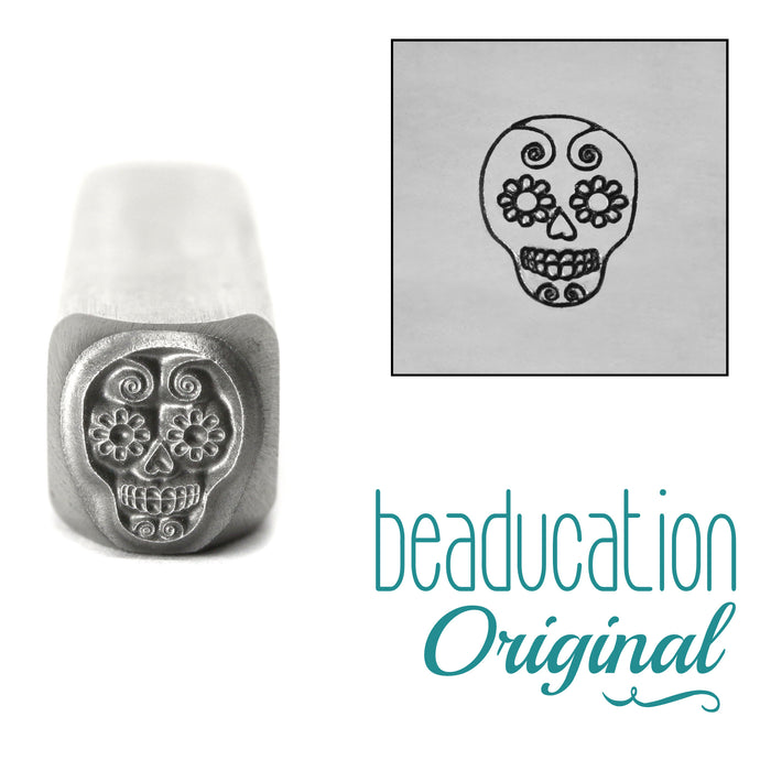 Sugar Skull Metal Design Stamp, 8mm - Beaducation Original