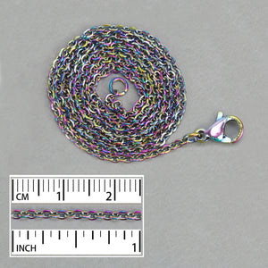 Chain & Clasps Stainless Steel, Rainbow Color  2mm Flat Cable Chain, 18", Pack of 2