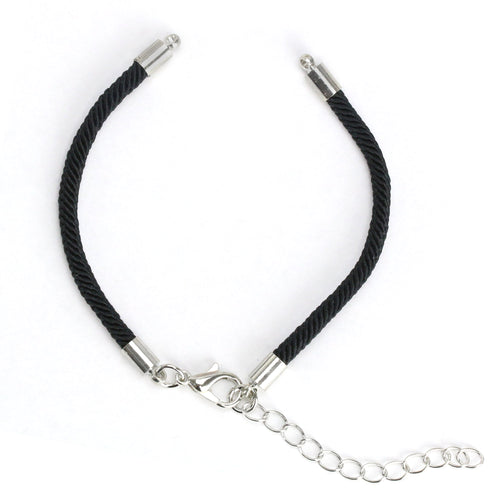 Black Nylon Rope Bracelet with Extender Chain, Pack of 5