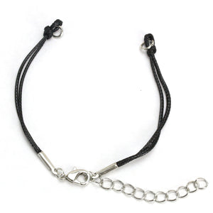 Black Nylon String Bracelet with Extender Chain, Pack of 5