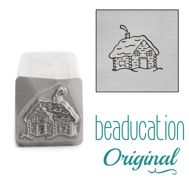 Snowy Cabin Facing Right Metal Design Stamp, 10mm - Beaducation Original