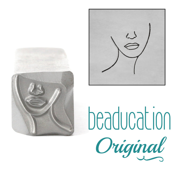 Head / Face Looking Forward, Tilting Right Metal Design Stamp, 11mm - Beaducation Original